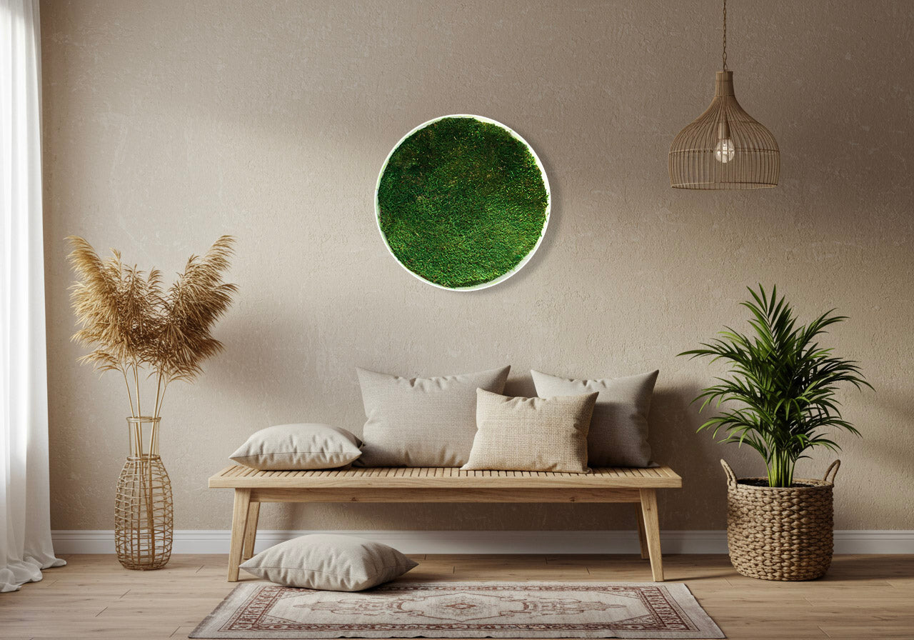 Okrúhly machový obraz z plochého machu